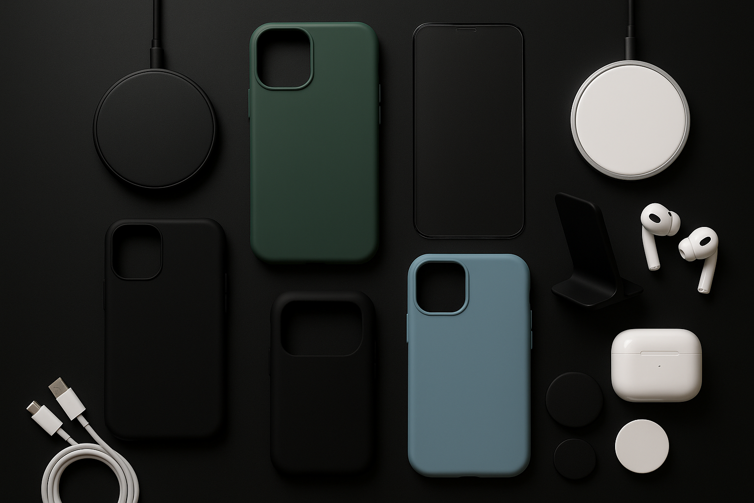 Phone ACCESSORIES, black background