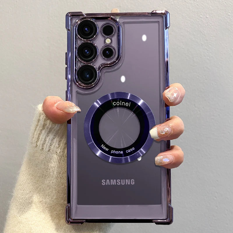 Luxury Magnetic Plating Wireless Charging Case | Clear Lens Protection for Samsung