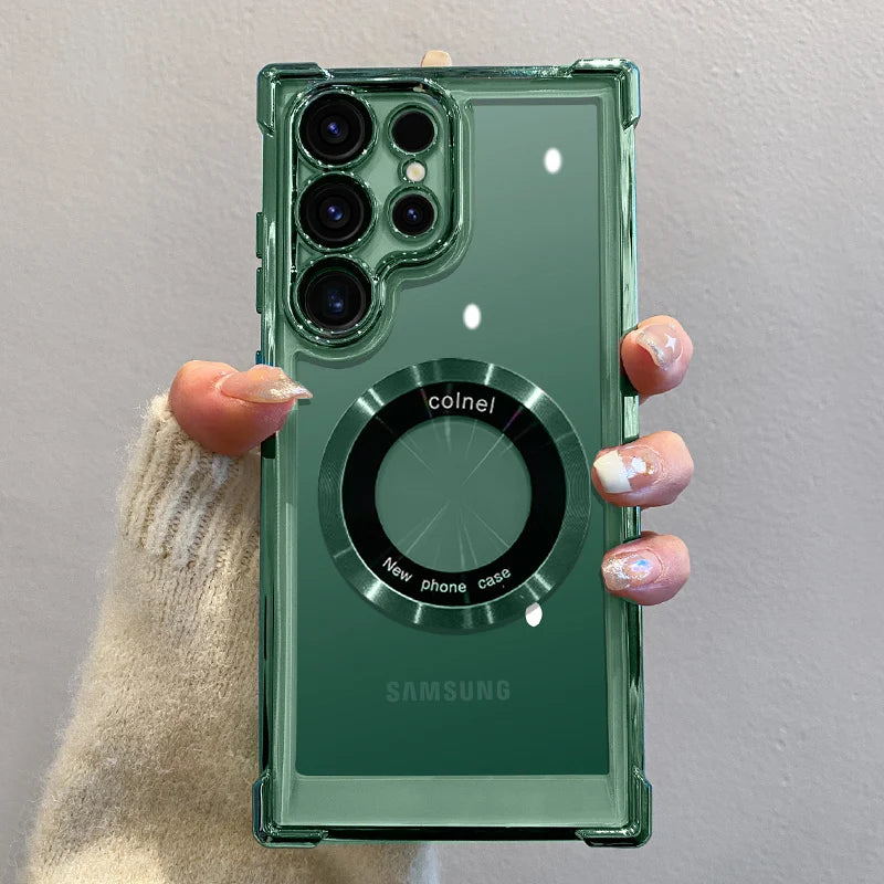 Luxury Magnetic Plating Wireless Charging Case | Clear Lens Protection for Samsung