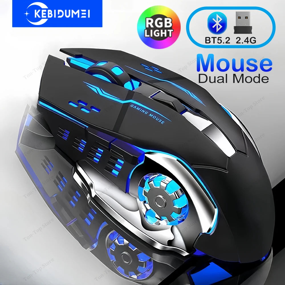 RGB Bluetooth 5.2 & 2.4G Wireless Gaming Mouse – Rechargeable, Silent, 3600 DPI for Laptop