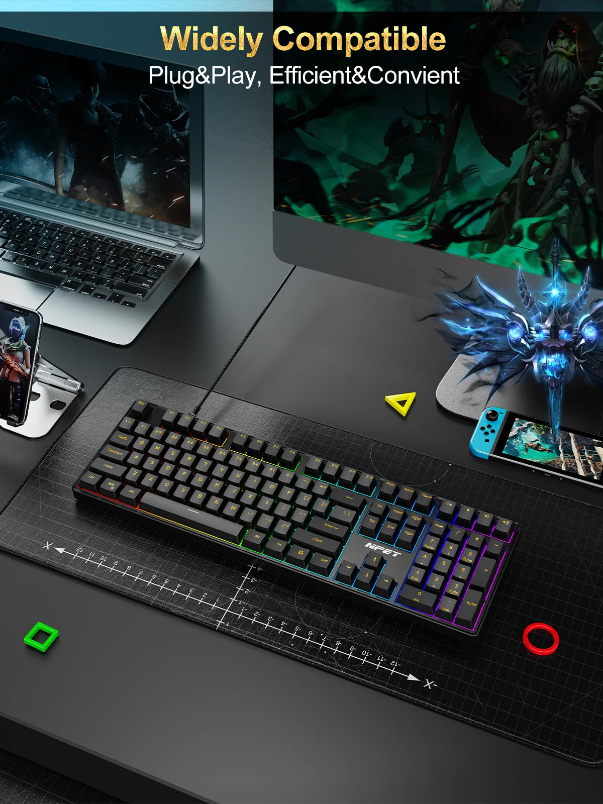 Mechanical Keyboard delivers precision and style with 20+ RGB backlit modes, hot-swappable switches, and an ergonomic design. Perfect for both gaming and office use.