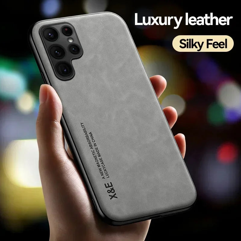 Luxury Leather Case with Metal Plate for Samsung