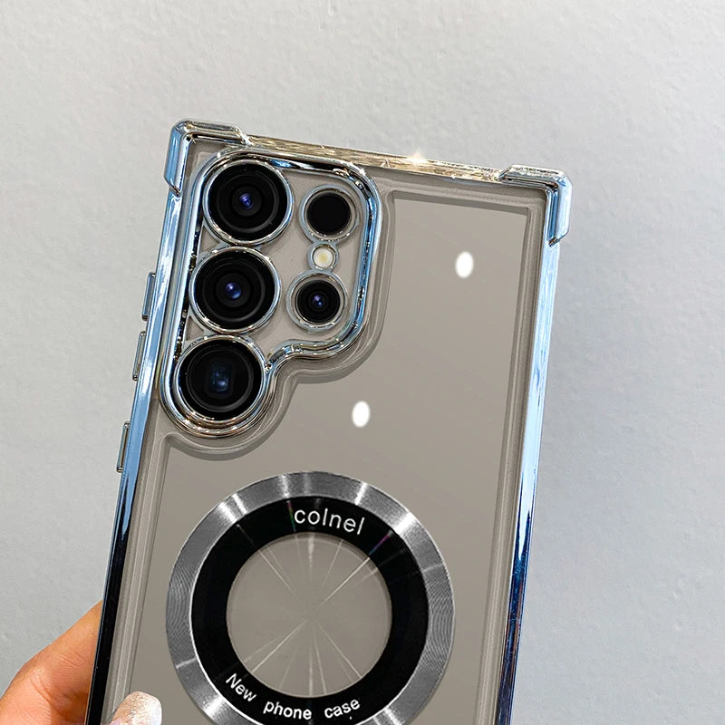 Luxury Magnetic Plating Wireless Charging Case | Clear Lens Protection for Samsung