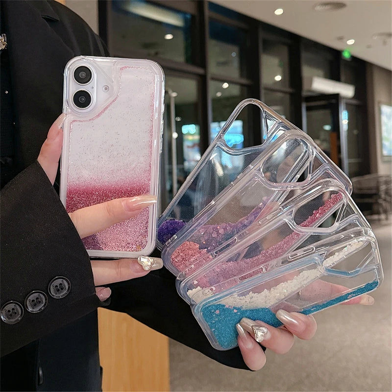 Glitter Quicksand Liquid Case – Soft Transparent Sand Cover for iPhone