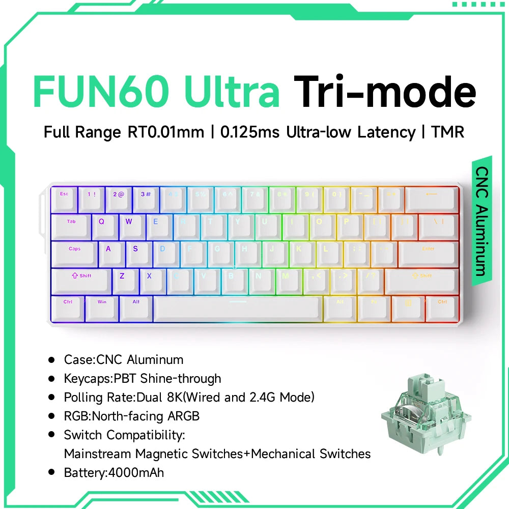 Mechanical Gaming Keyboard – Magnetic Switch, Rapid Trigger 0.01mm, 8K Polling, ARGB, HE/TMR Custom