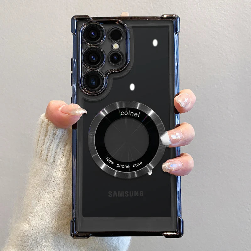 Luxury Magnetic Plating Wireless Charging Case | Clear Lens Protection for Samsung