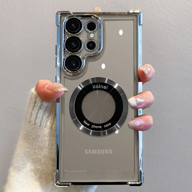 Luxury Magnetic Plating Wireless Charging Case | Clear Lens Protection for Samsung
