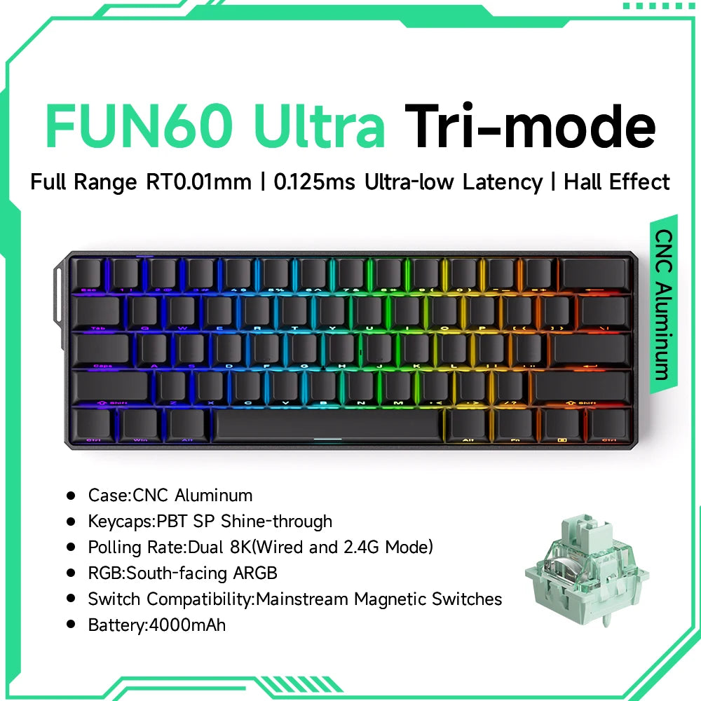 Mechanical Gaming Keyboard – Magnetic Switch, Rapid Trigger 0.01mm, 8K Polling, ARGB, HE/TMR Custom
