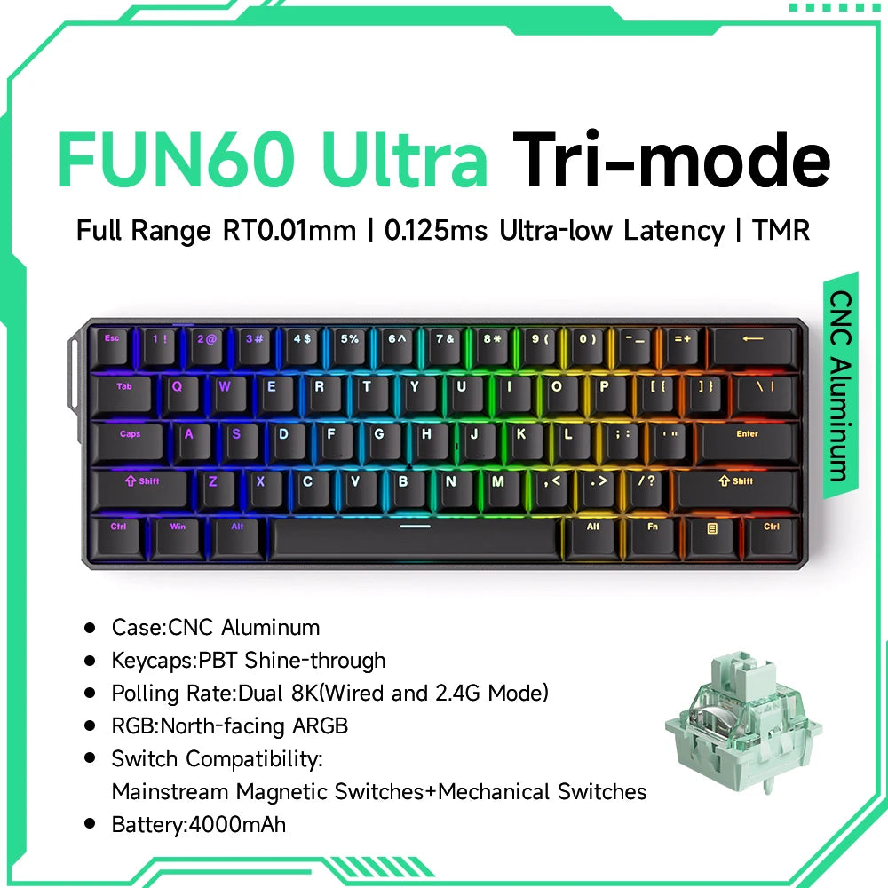 Mechanical Gaming Keyboard – Magnetic Switch, Rapid Trigger 0.01mm, 8K Polling, ARGB, HE/TMR Custom