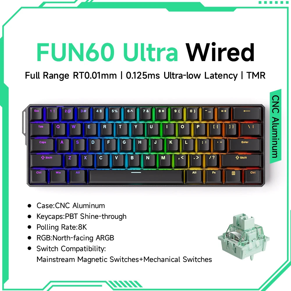Mechanical Gaming Keyboard – Magnetic Switch, Rapid Trigger 0.01mm, 8K Polling, ARGB, HE/TMR Custom