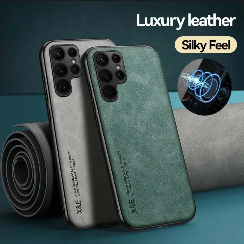 Luxury Leather Case with Metal Plate for Samsung
