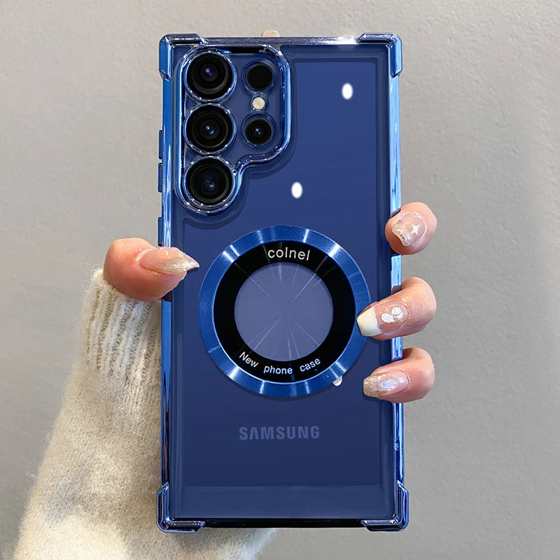 Luxury Magnetic Plating Wireless Charging Case | Clear Lens Protection for Samsung