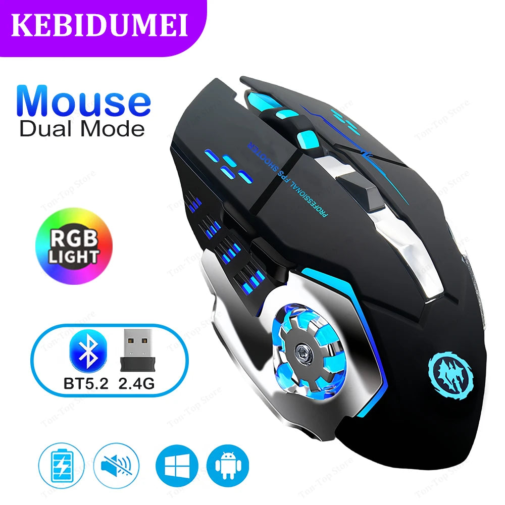 RGB Bluetooth 5.2 & 2.4G Wireless Gaming Mouse – Rechargeable, Silent, 3600 DPI for Laptop