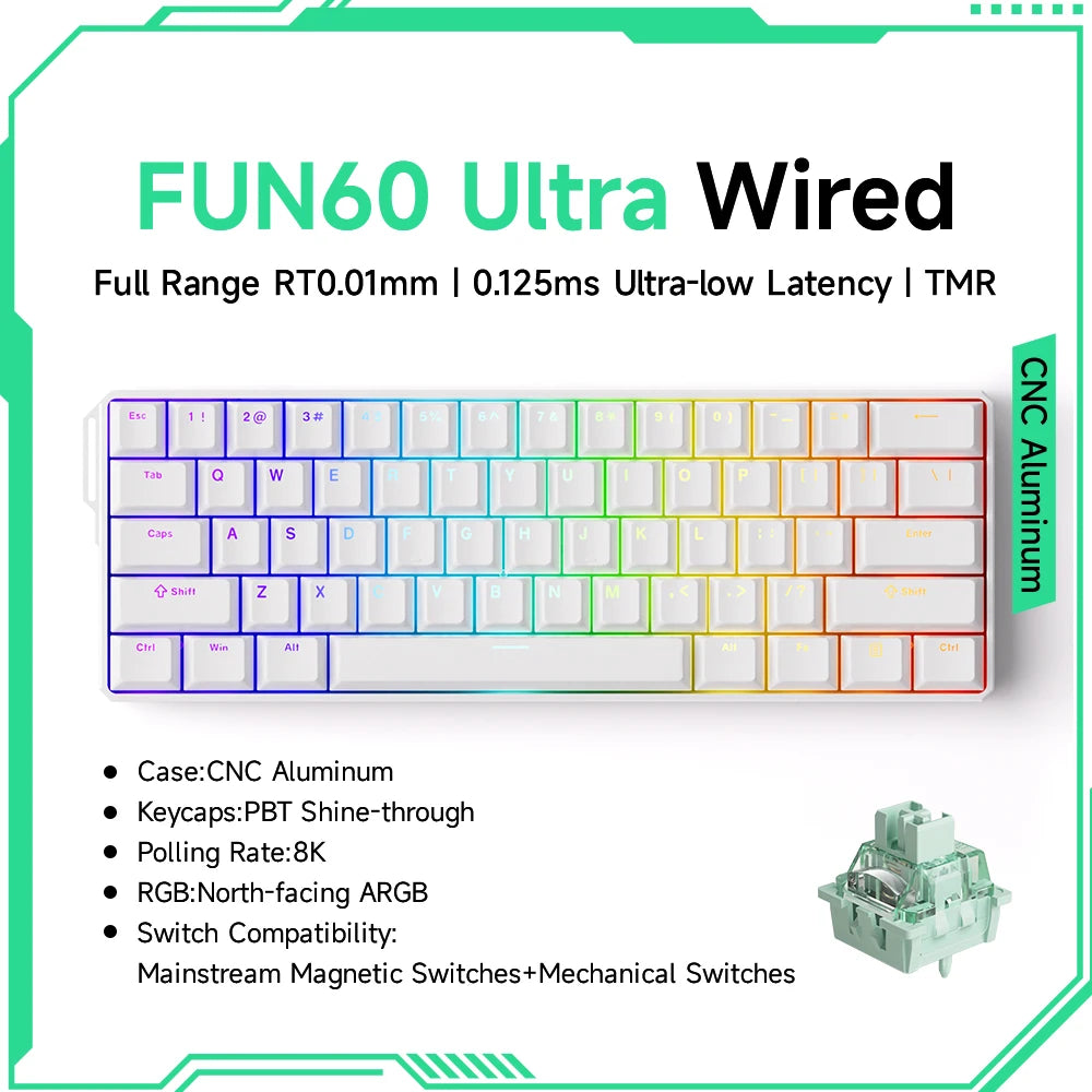 Mechanical Gaming Keyboard – Magnetic Switch, Rapid Trigger 0.01mm, 8K Polling, ARGB, HE/TMR Custom