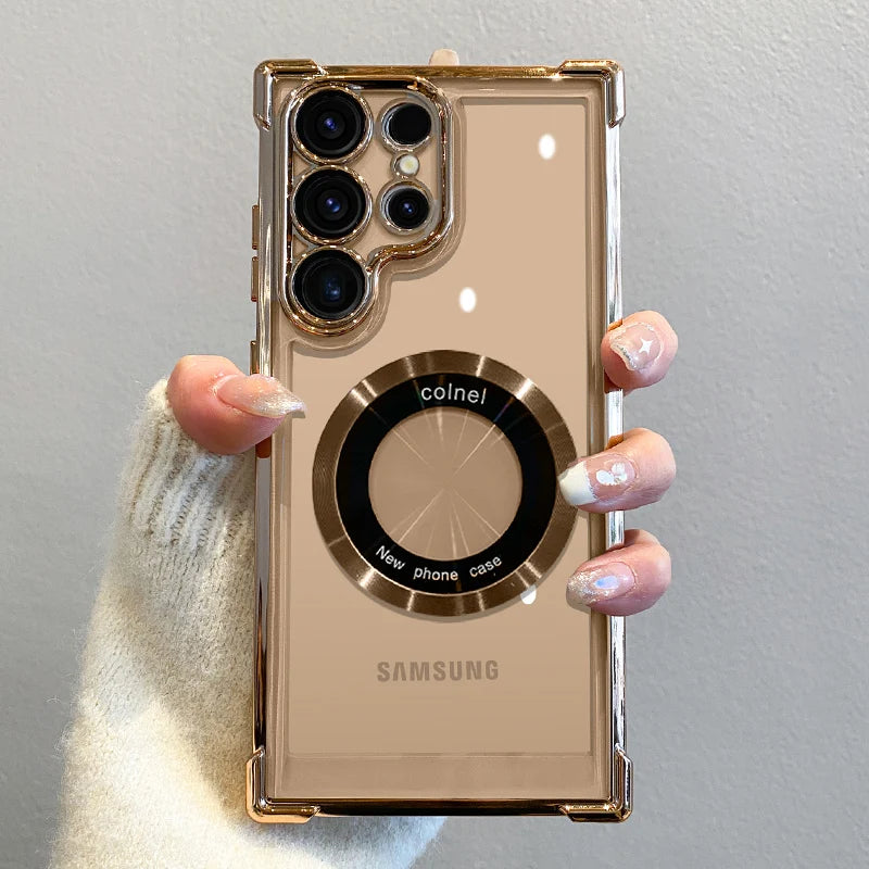 Luxury Magnetic Plating Wireless Charging Case | Clear Lens Protection for Samsung