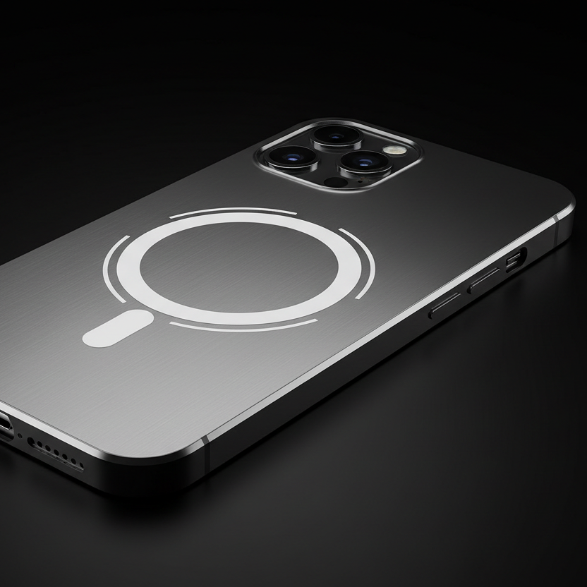 Fashion Aluminum Metal Magnetic iPhone Case on a Black Background – Premium, Sleek, Metallic, MagSafe Ready