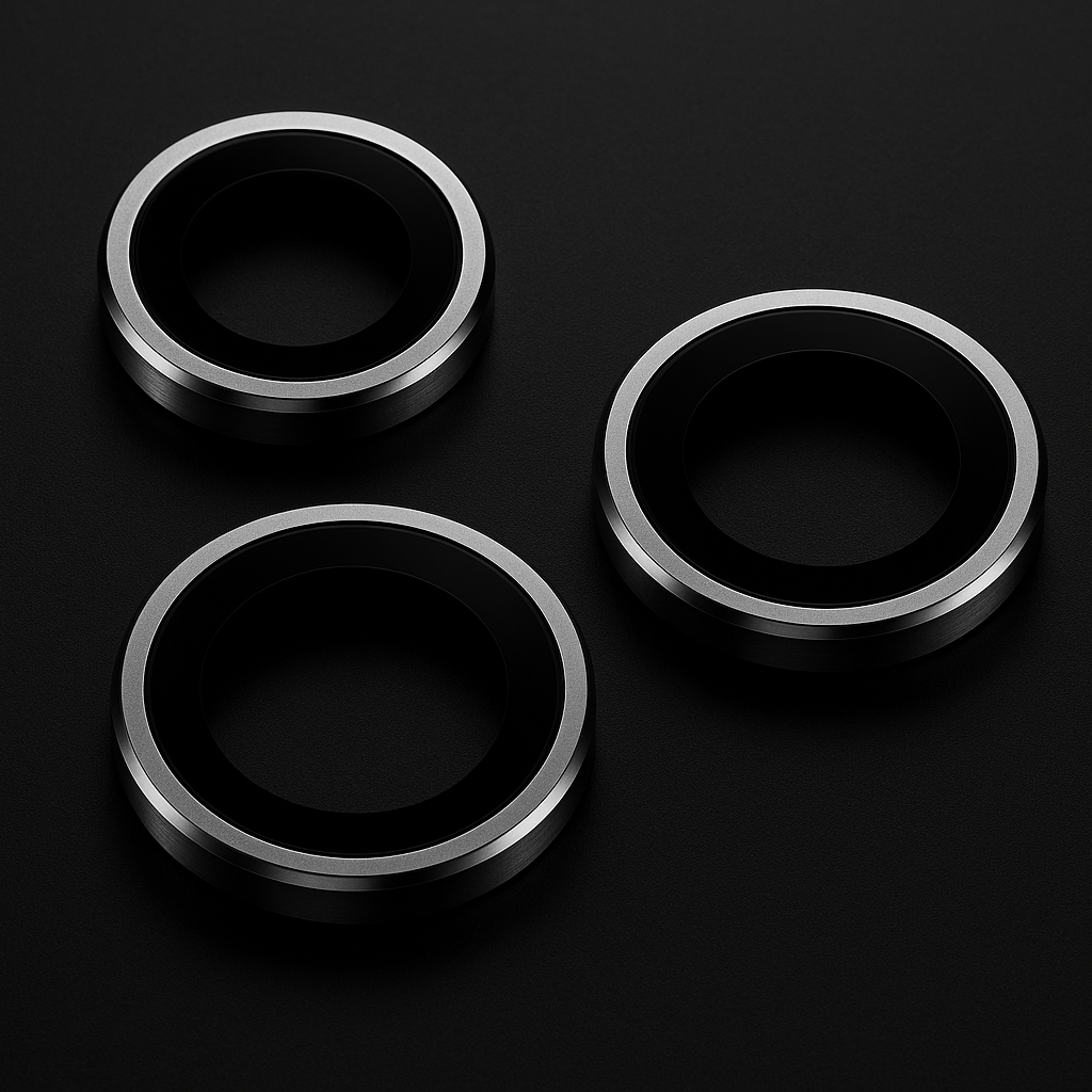 For iPhone 3Pcs Metal Camera Lens Protector with black background