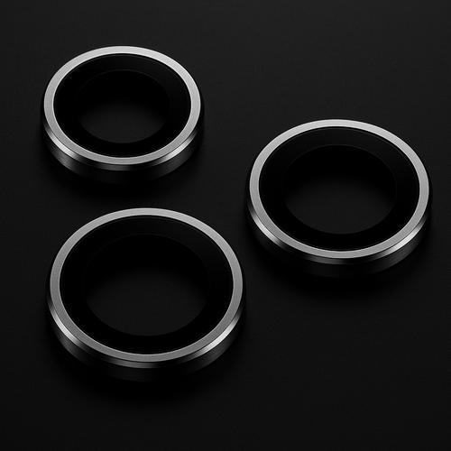 For iPhone 3Pcs Metal Camera Lens Protector with black background