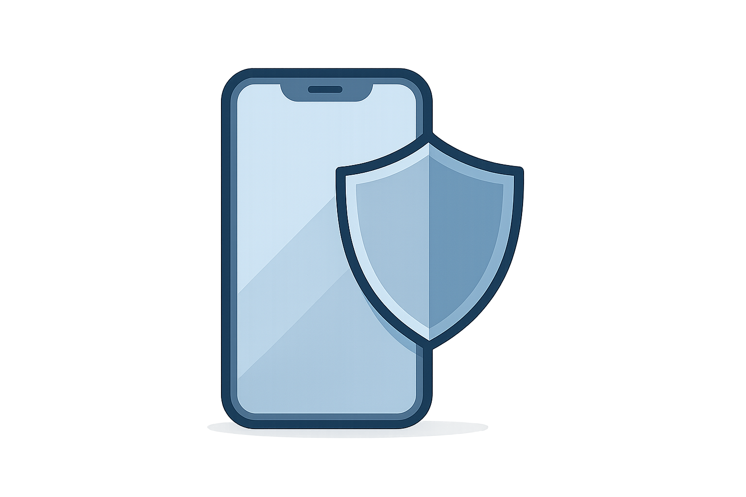 Generate a clean, minimalistic icon of a smartphone with a shield around it, symbolizing strong drop and shock protection. Use modern flat design with soft shadows. Background: white or light gray.